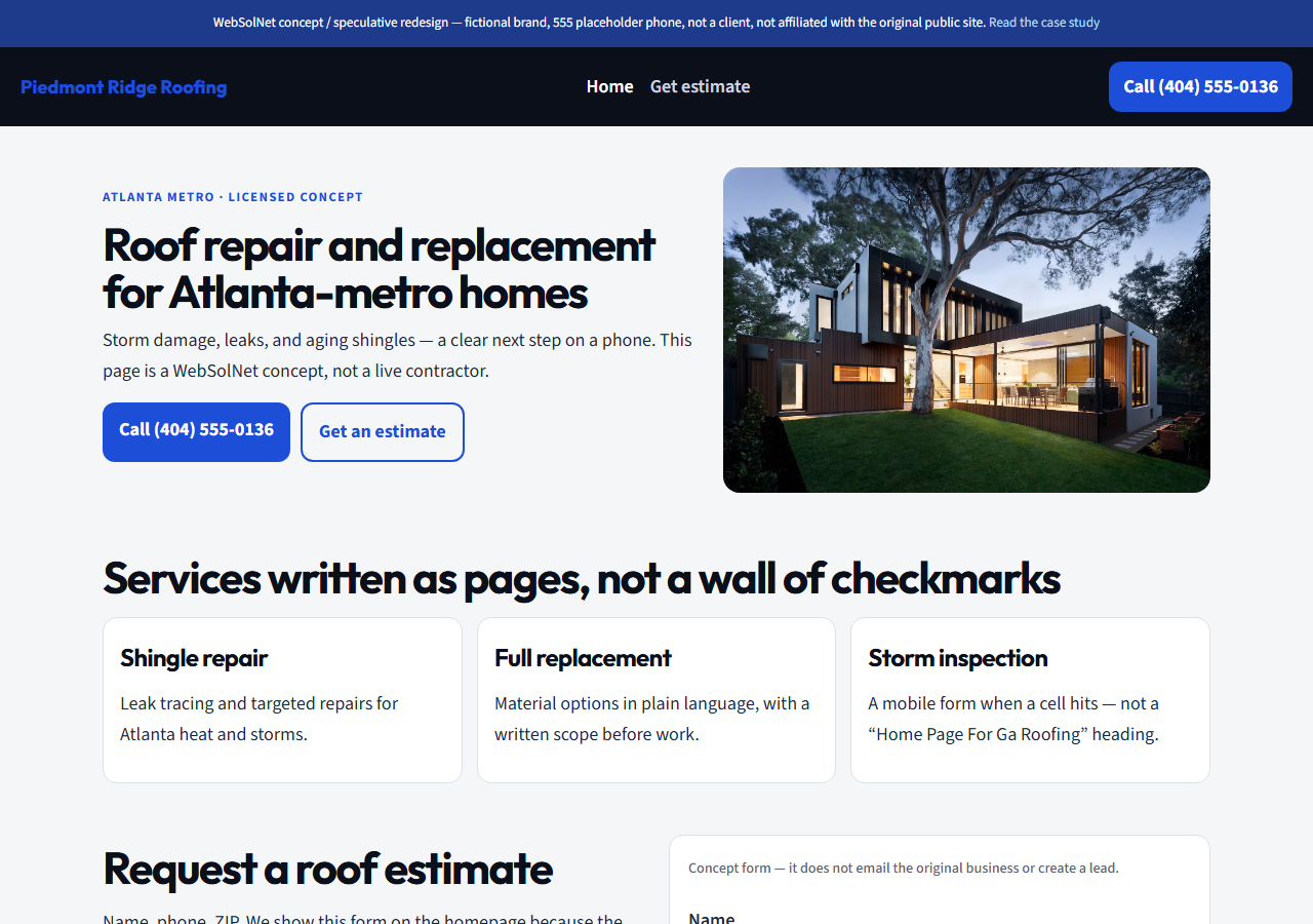 Screenshot of the WebSolNet concept homepage